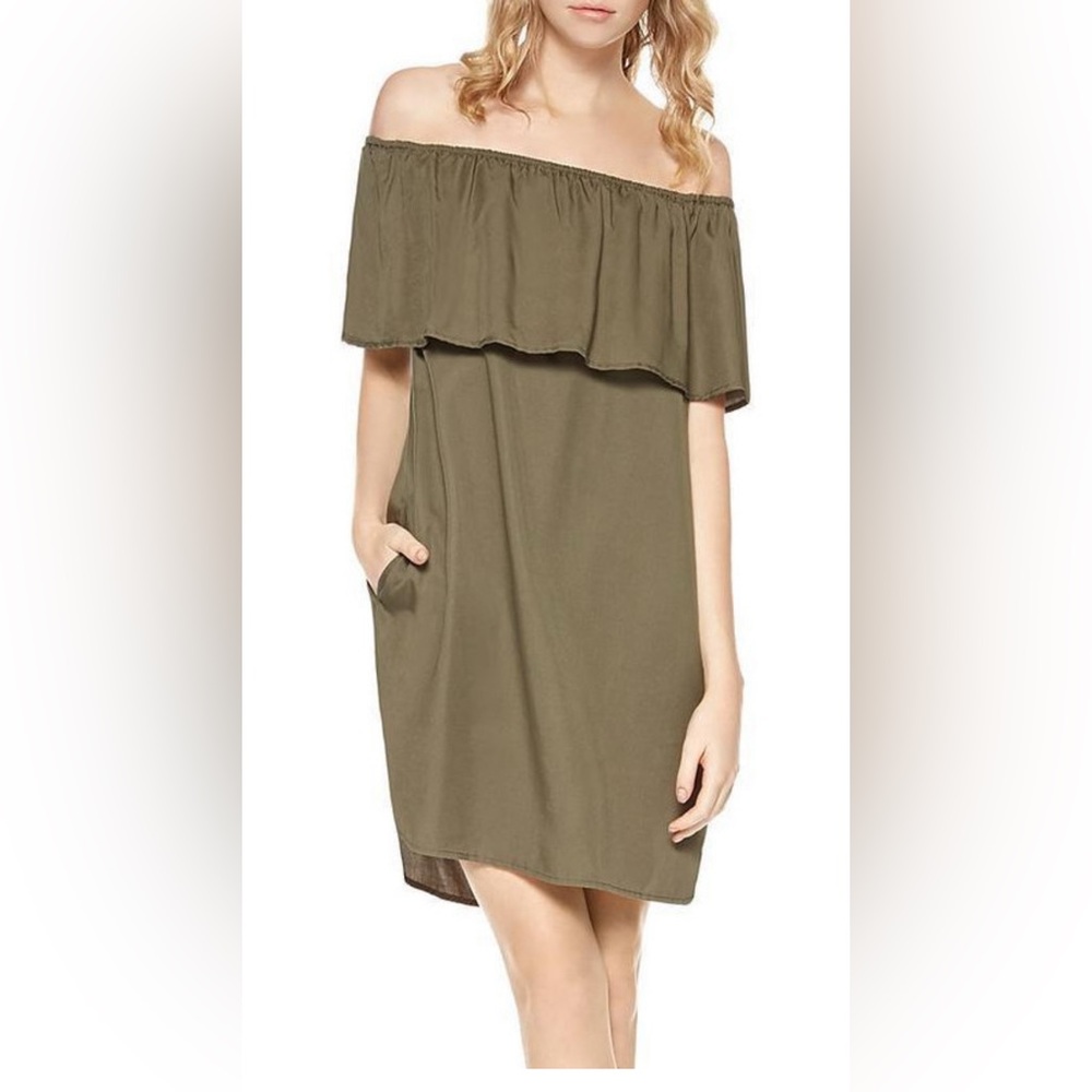 Sanctuary Stella Off-Shoulder Shift Dress Fatigue/ Olive Green Medium Nordstrom